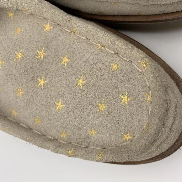 THE GREAT Scout Platform Loafers Taupe Star Print Shearling Lined Suede 10.5