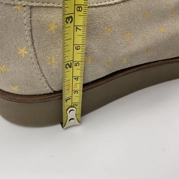THE GREAT Scout Platform Loafers Taupe Star Print Shearling Lined Suede 10.5