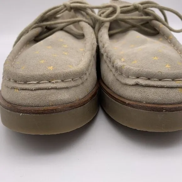 THE GREAT Scout Platform Loafers Taupe Star Print Shearling Lined Suede 10.5