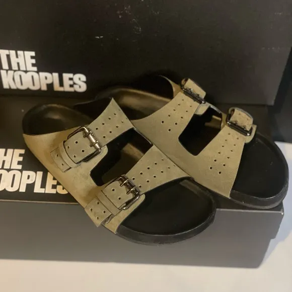 The Kooples Olive Khaki Leather Sandals, size 36