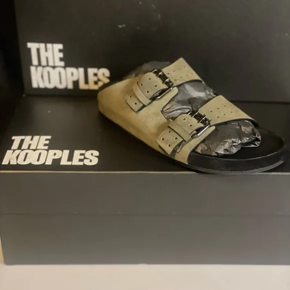 The Kooples Olive Khaki Leather Sandals, size 36