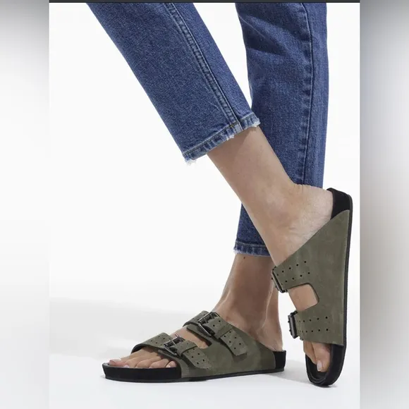 The Kooples Olive Khaki Leather Sandals, size 36