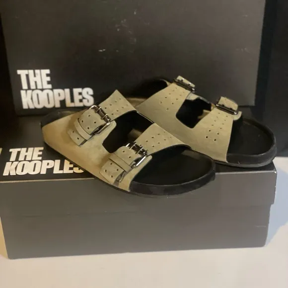 The Kooples Olive Khaki Leather Sandals, size 36