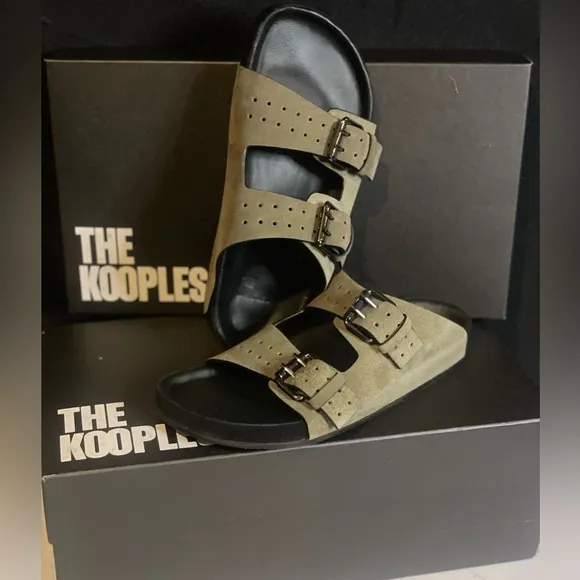 The Kooples Olive Khaki Leather Sandals, size 36