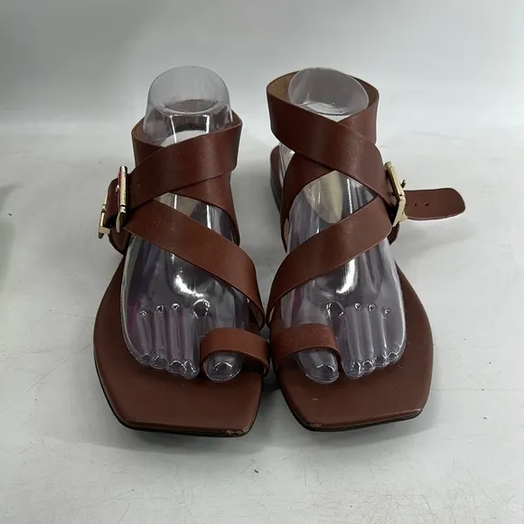 The Wishbone Brown Leather Adjustable Buckle Crossover Strappy Sandals Size 11M