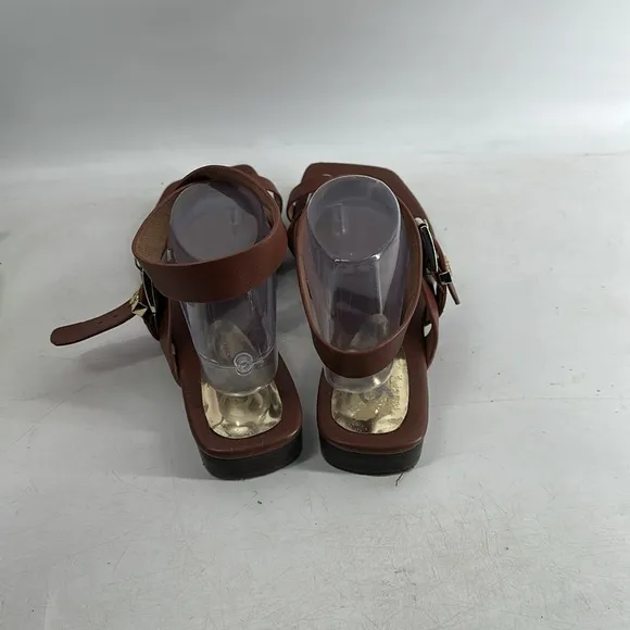 The Wishbone Brown Leather Adjustable Buckle Crossover Strappy Sandals Size 11M