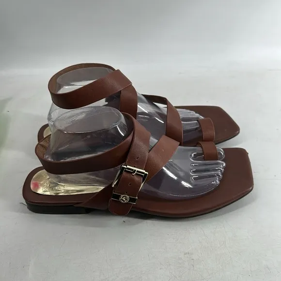 The Wishbone Brown Leather Adjustable Buckle Crossover Strappy Sandals Size 11M