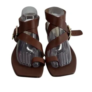 The Wishbone Brown Leather Adjustable Buckle Crossover Strappy Sandals Size 11M