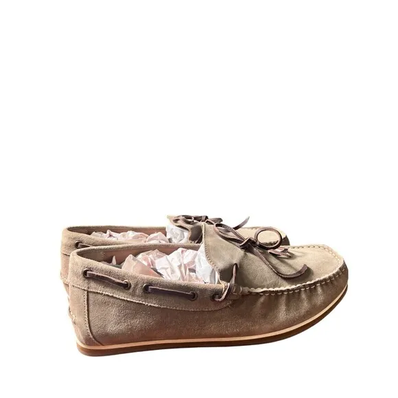Thomas &amp; Vine Sadler Mocassins Loafers Mens Taupe Suede Leather Slip On 10.5