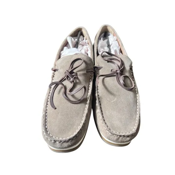 Thomas &amp; Vine Sadler Mocassins Loafers Mens Taupe Suede Leather Slip On 10.5