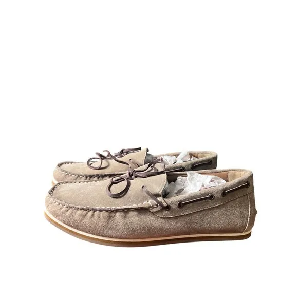 Thomas &amp; Vine Sadler Mocassins Loafers Mens Taupe Suede Leather Slip On 10.5