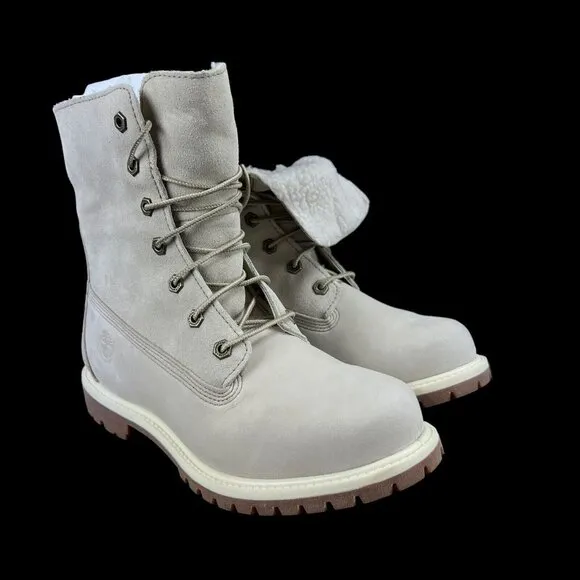 Timberland Authentic WP Fleece Fold Down Natural Nubuck Boots Women's Size 9.5