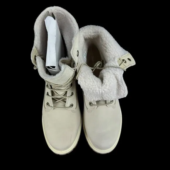Timberland Authentic WP Fleece Fold Down Natural Nubuck Boots Women's Size 9.5
