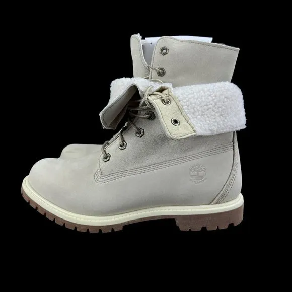 Timberland Authentic WP Fleece Fold Down Natural Nubuck Boots Women's Size 9.5