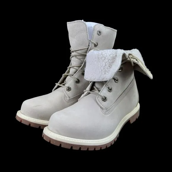 Timberland Authentic WP Fleece Fold Down Natural Nubuck Boots Women's Size 9.5