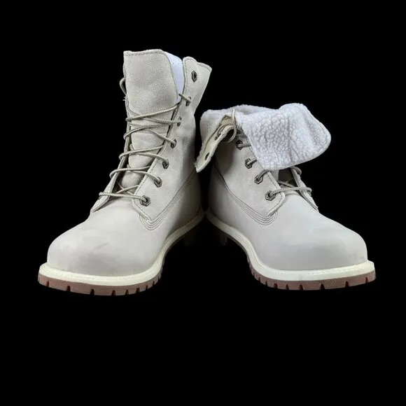 Timberland Authentic WP Fleece Fold Down Natural Nubuck Boots Women's Size 9.5