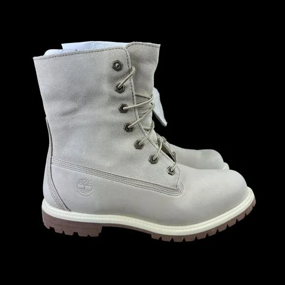 Timberland Authentic WP Fleece Fold Down Natural Nubuck Boots Women's Size 9.5
