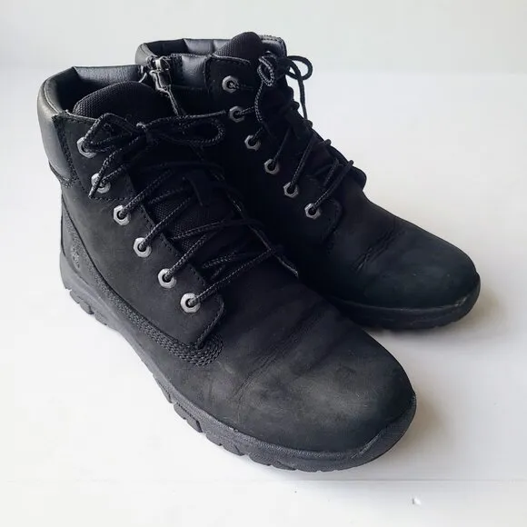 Timberland Black Leather Lace Up Combat Boots Boy's Size 5.5