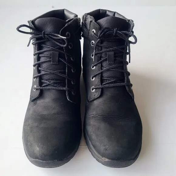 Timberland Black Leather Lace Up Combat Boots Boy's Size 5.5