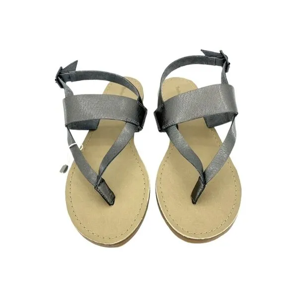 Timberland Carolista Thong Leather Sandals Metallic Pewter Ankle Strap SZ 9 NIB