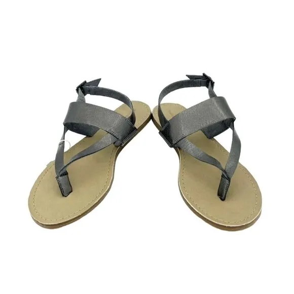 Timberland Carolista Thong Leather Sandals Metallic Pewter Ankle Strap SZ 9 NIB