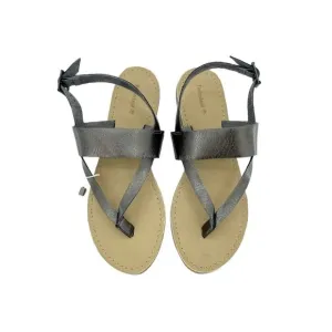Timberland Carolista Thong Leather Sandals Metallic Pewter Ankle Strap SZ 9 NIB
