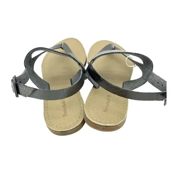 Timberland Carolista Thong Leather Sandals Metallic Pewter Ankle Strap SZ 9 NIB