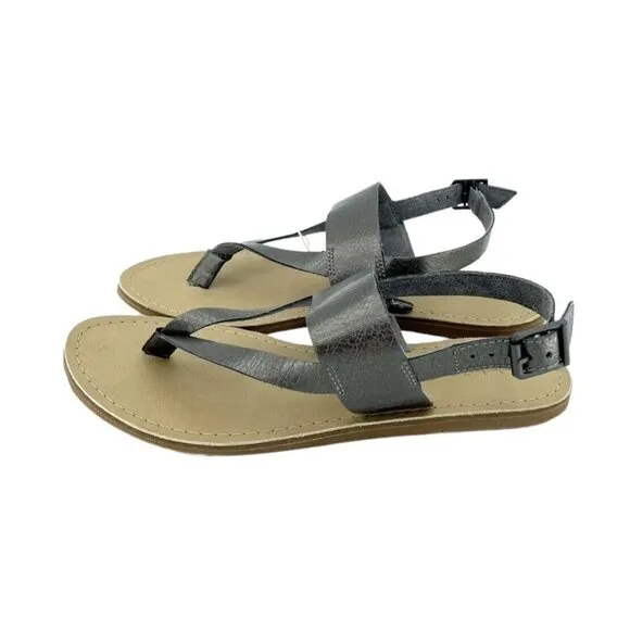 Timberland Carolista Thong Leather Sandals Metallic Pewter Ankle Strap SZ 9 NIB