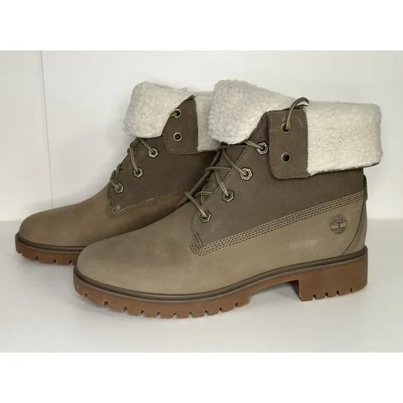 Timberland,  Jayne WP Teddy Fleece Fold Down Boots, Light Brown Nubuck, Size 8.5