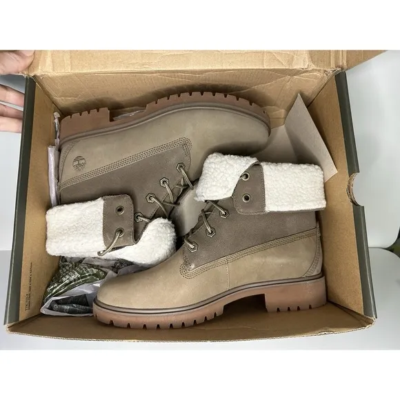 Timberland,  Jayne WP Teddy Fleece Fold Down Boots, Light Brown Nubuck, Size 8.5