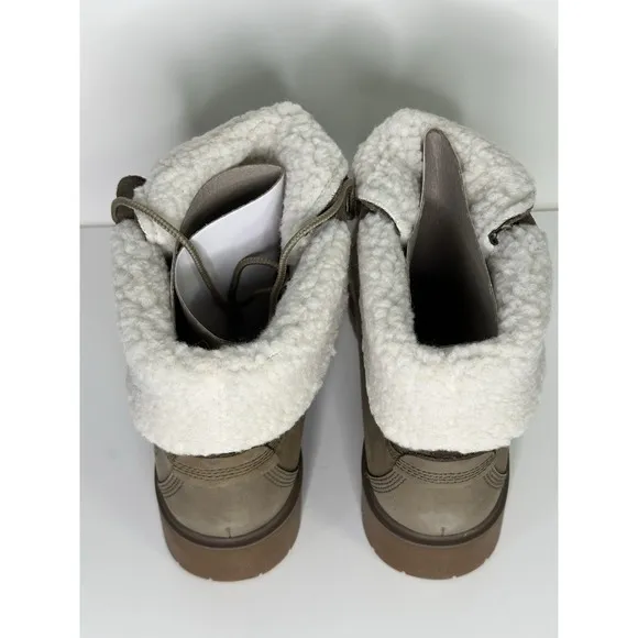 Timberland,  Jayne WP Teddy Fleece Fold Down Boots, Light Brown Nubuck, Size 8.5