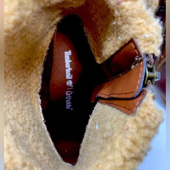 TIMBERLAND Oiled Leather Boots Glancy Fleece Fold Down, Brown, Booties Size 10