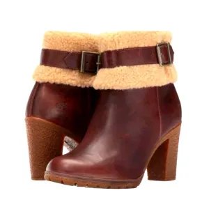 TIMBERLAND Oiled Leather Boots Glancy Fleece Fold Down, Brown, Booties Size 10