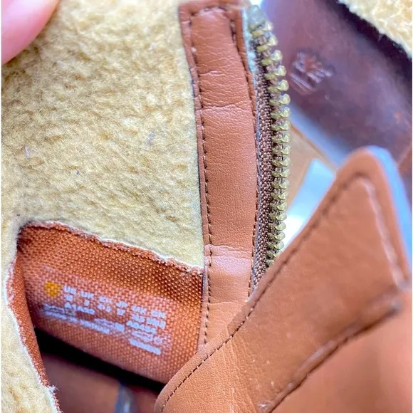 TIMBERLAND Oiled Leather Boots Glancy Fleece Fold Down, Brown, Booties Size 10