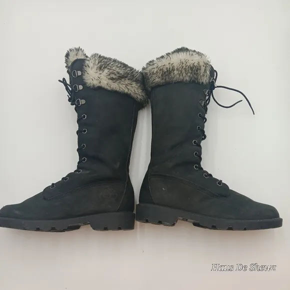 Timberland Premium Leather Knee High Fur Interior Lace Up Boots size 4