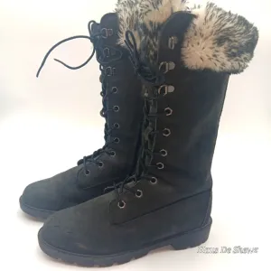 Timberland Premium Leather Knee High Fur Interior Lace Up Boots size 4