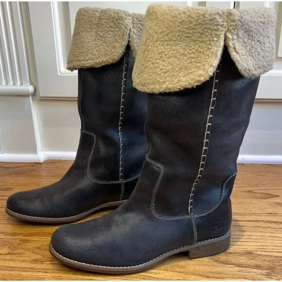 Timberland Shoreham Grey Leather Tall Boots with Fleece Upper Lining Size 7.5