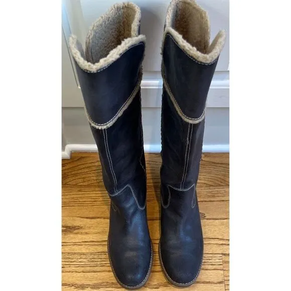 Timberland Shoreham Grey Leather Tall Boots with Fleece Upper Lining Size 7.5