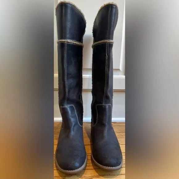 Timberland Shoreham Grey Leather Tall Boots with Fleece Upper Lining Size 7.5