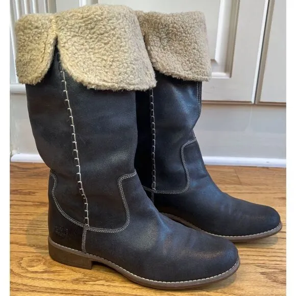 Timberland Shoreham Grey Leather Tall Boots with Fleece Upper Lining Size 7.5