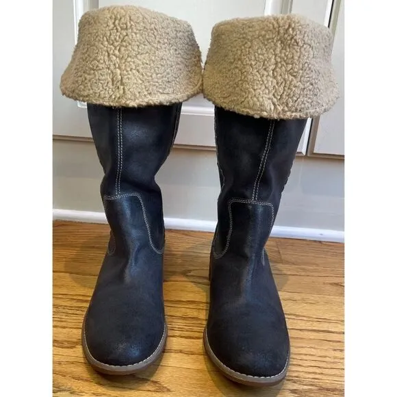 Timberland Shoreham Grey Leather Tall Boots with Fleece Upper Lining Size 7.5