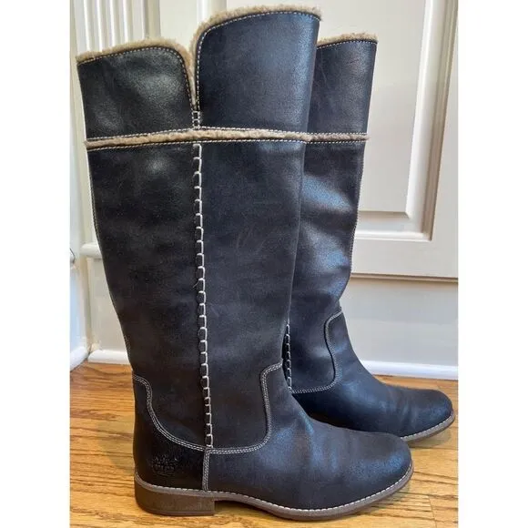 Timberland Shoreham Grey Leather Tall Boots with Fleece Upper Lining Size 7.5
