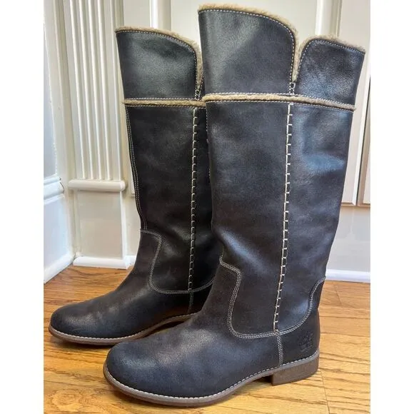 Timberland Shoreham Grey Leather Tall Boots with Fleece Upper Lining Size 7.5