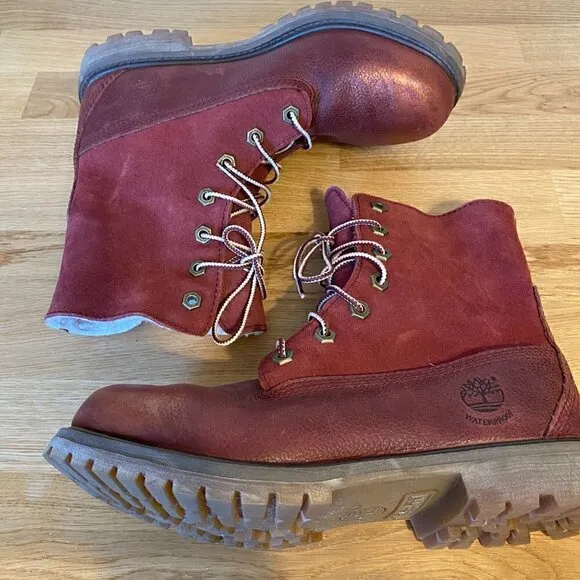 Timberland Teddy Fleece Burgundy Women's Leather Boots