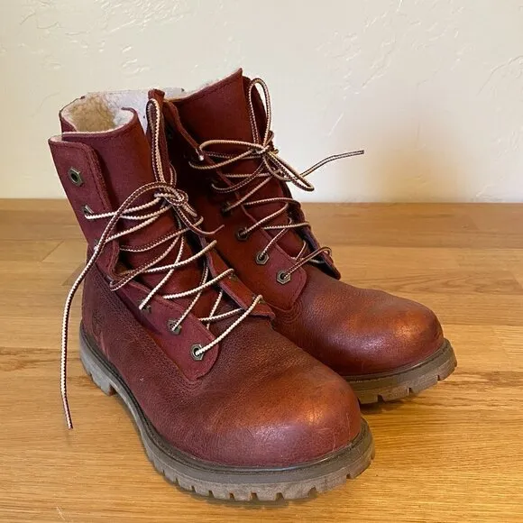 Timberland Teddy Fleece Burgundy Women's Leather Boots