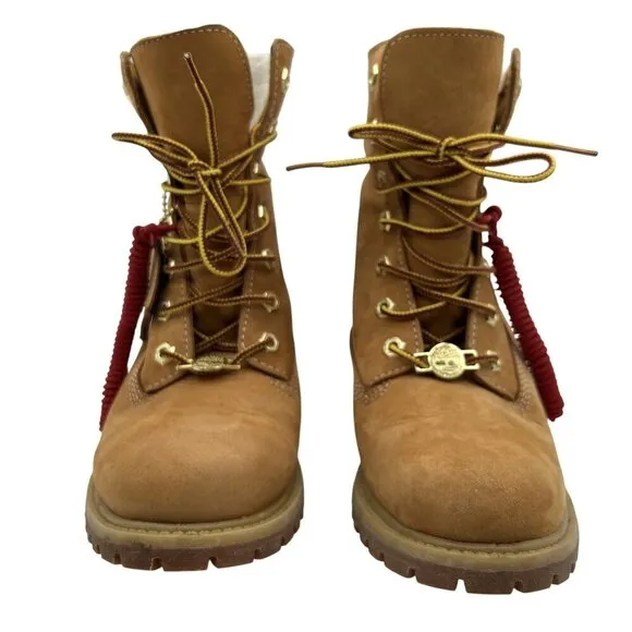Timberland Womens 6.5W Teddy Fleece Fold-Down Wheat Waterproof Leather Boots