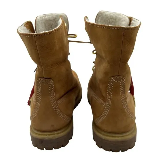 Timberland Womens 6.5W Teddy Fleece Fold-Down Wheat Waterproof Leather Boots