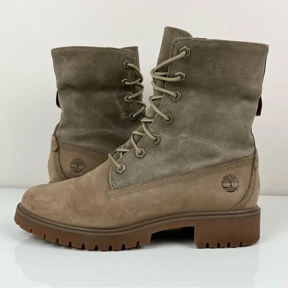 Timberland Women’s Jayne Teddy Fleece Fold Down Brown 2 Tone Boots Size 6.5