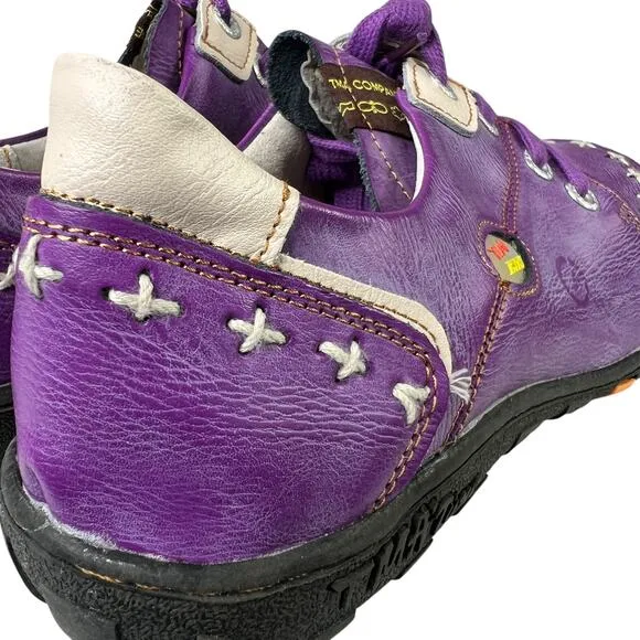TMA EYES Stitched Leather Walking Sneakers Shoe Lace Up Low Top Purple, 42 10.5