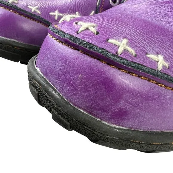 TMA EYES Stitched Leather Walking Sneakers Shoe Lace Up Low Top Purple, 42 10.5